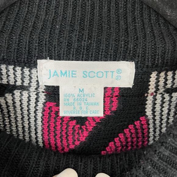 VTG Womens Chunky Knit Sweater Pullover Black Bright Abstract Retro 80s 90s M - Picture 6 of 6